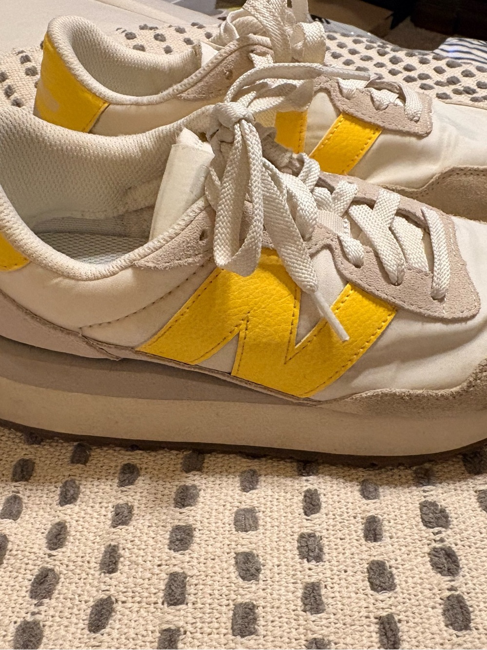 New Balance White and Yellow Sneaker Interior Label View